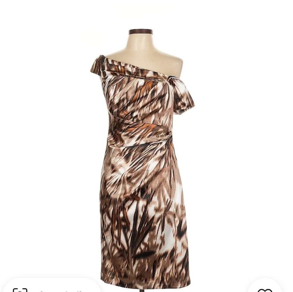 Maggy London One Shoulder Brown Patterned Dress